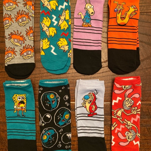Sponge Bob Square Pants Socks, Ren & Stimpy, Cat Dog Rugrats Hey Arnold Socks - Picture 2 of 12